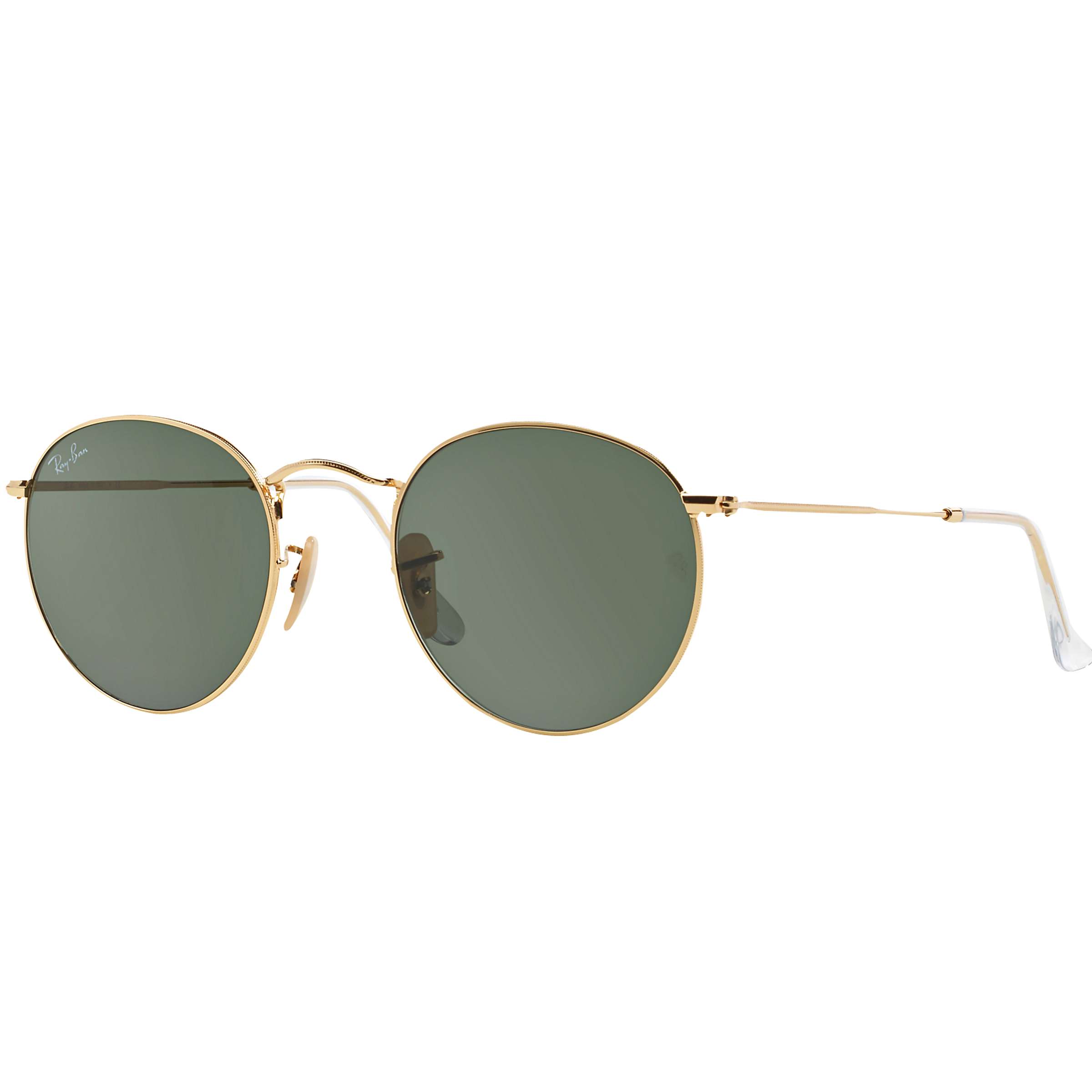 Dignified Seminary Fictitious Ray-Ban RB3447 Round Metal Sunglasses, Gold/Green at John Lewis & Partners