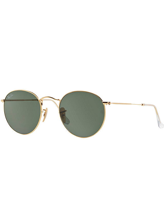 Ray-Ban RB3447 Round Metal Sunglasses, Gold/Green
