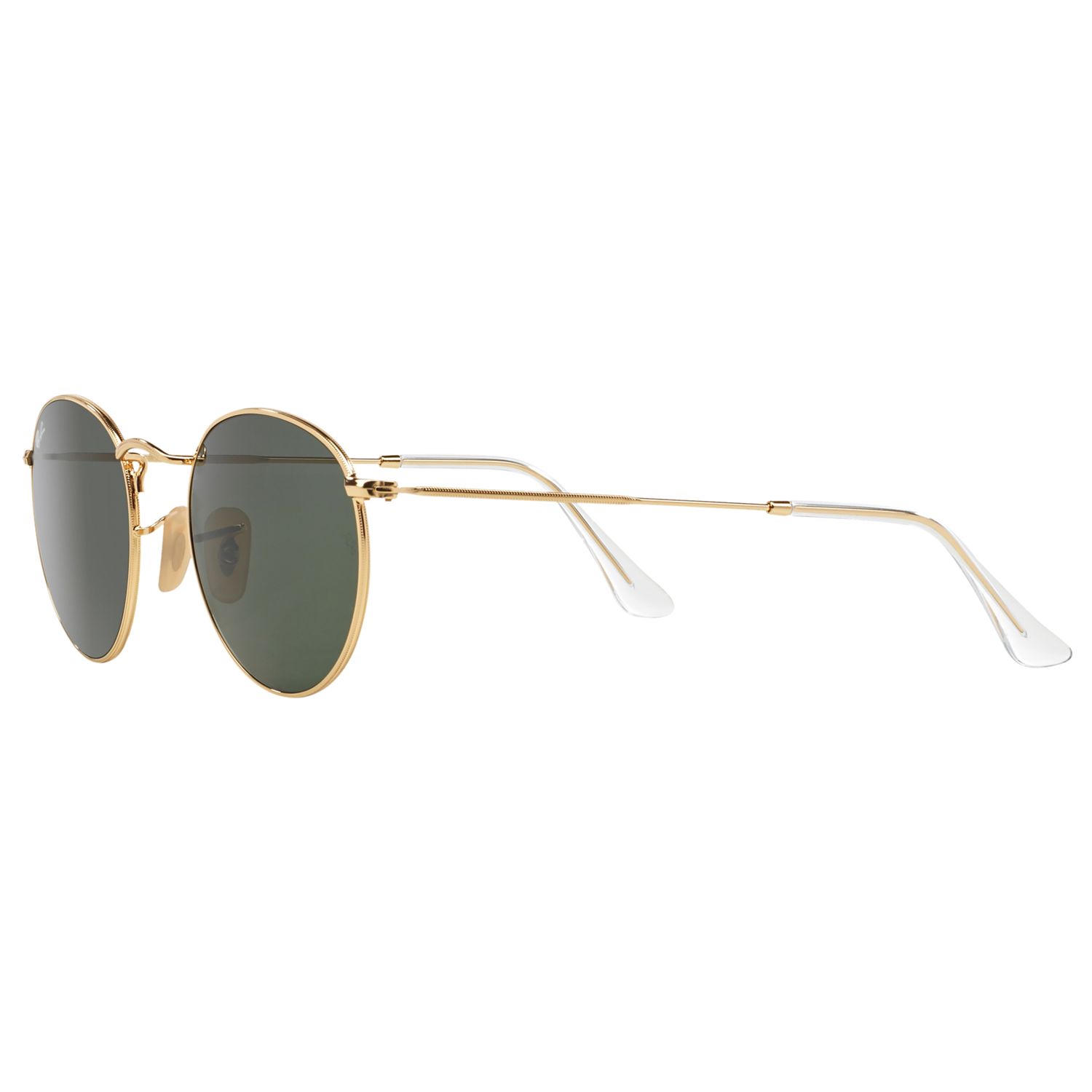 Ray-Ban RB3447 Round Metal Sunglasses, Gold/Green at John Lewis & Partners
