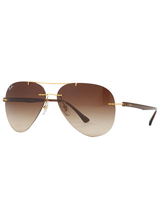 Ray-Ban RB8058 Frameless Aviator Sunglasses, Brushed Gold/Brown Gradient
