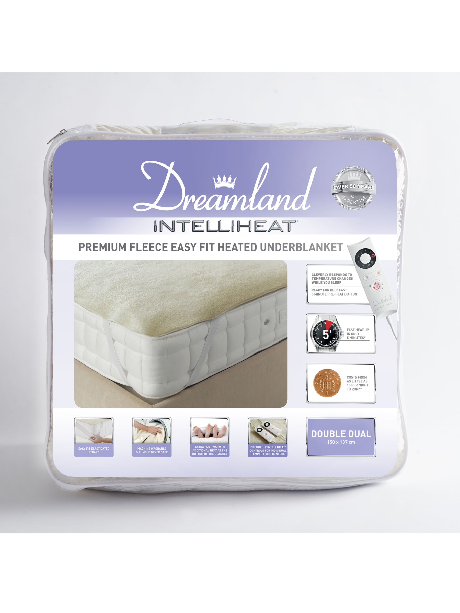 Dreamland Fleece Easy Fit Dual Control Heated Electric Underblanket at