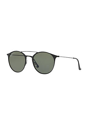 Ray-Ban RB3546 Polarised Oval Sunglasses, Black/Dark Green