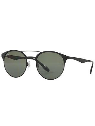 Ray-Ban RB3545 Polarised Oval Sunglasses, Black/Dark Green