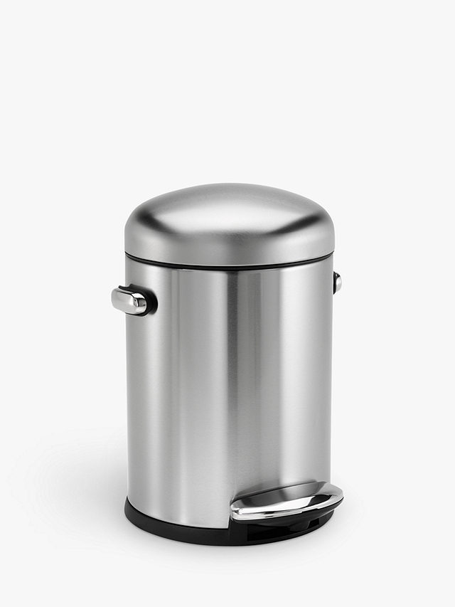 simplehuman Retro Bathroom Pedal Bin, 4.5L, Stainless Steel