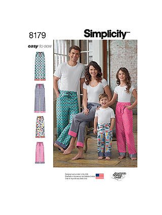 Simplicity Adult and Children's Lounge Trousers Sewing Pattern, 8179