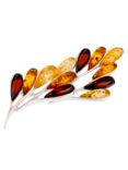 Be-Jewelled Sterling Silver Amber Leaf Brooch, Orange/Brown