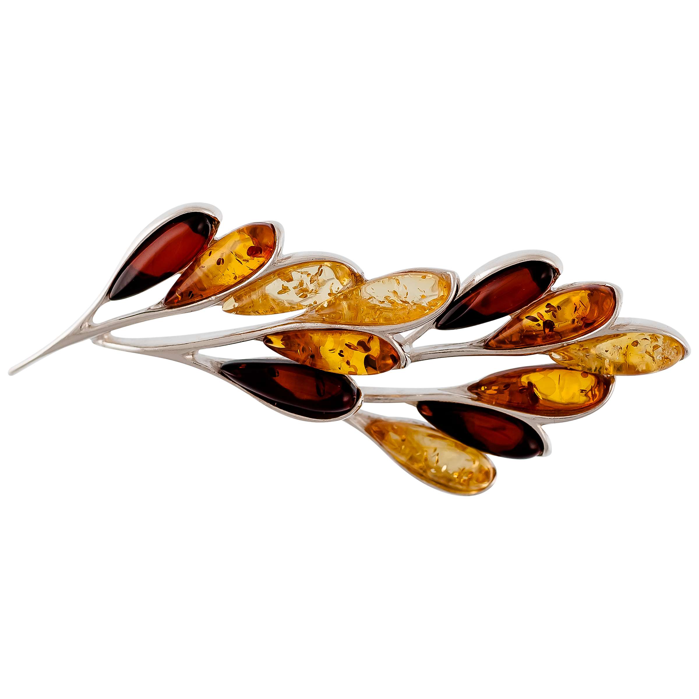 Buy Be-Jewelled Sterling Silver Amber Leaf Brooch, Orange/Brown Online at johnlewis.com