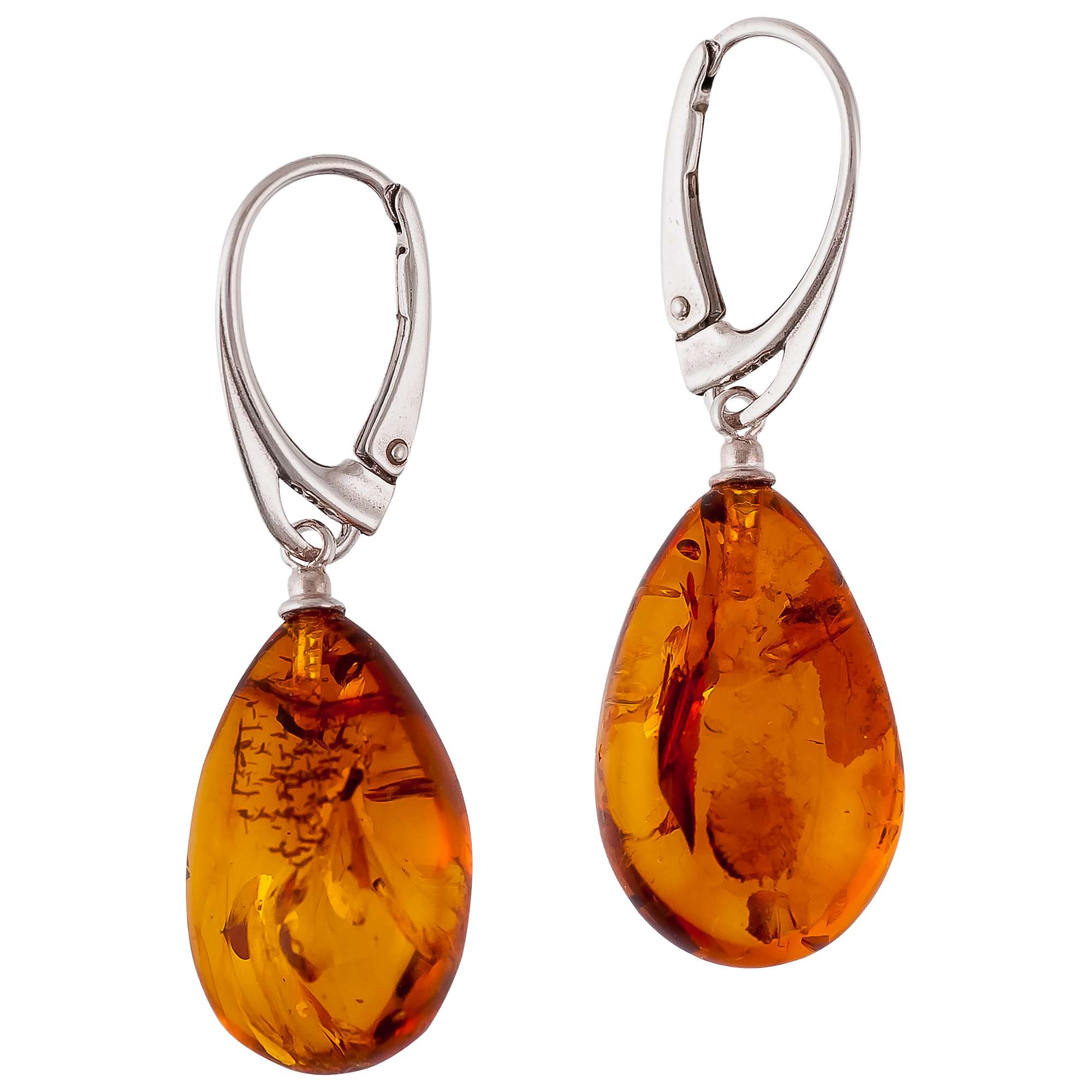 Buy Be-Jewelled Sterling Silver Amber Pear Drop Earrings, Silver/Cognac Online at johnlewis.com
