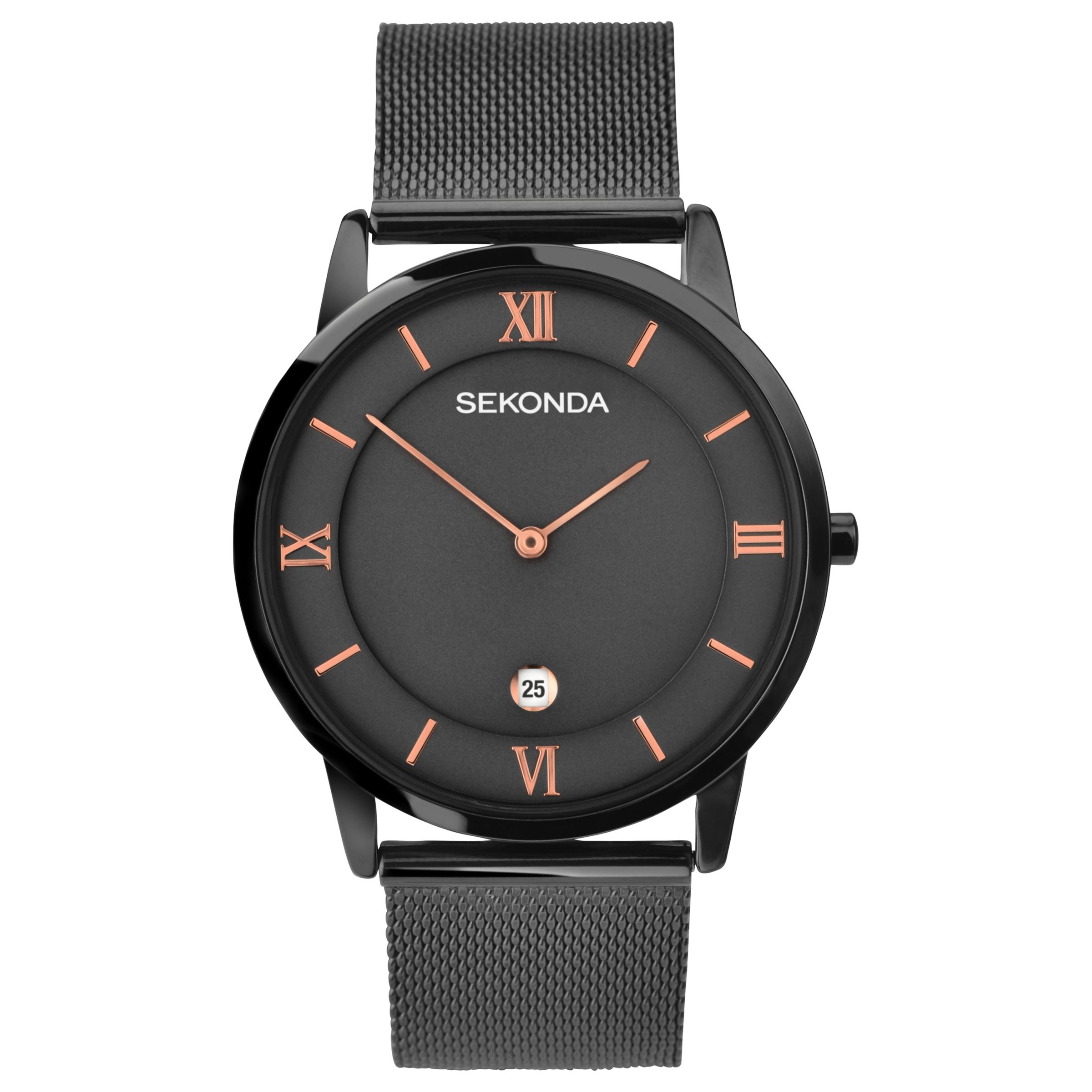 Sekonda 1187.00 Men's Date Bracelet Strap Watch, Gunmetal  