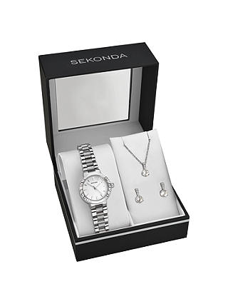 Sekonda 2351G.76 Women's Bracelet Strap Watch, Pendant Necklace and Earrings Gift Set, Silver