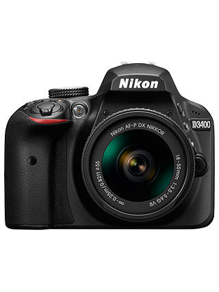 Nikon D3400 Digital SLR Camera with 18-55mm VR Lens, HD 1080p, 24.2MP, Optical ViewFinder, 3" LCD Monitor, Black