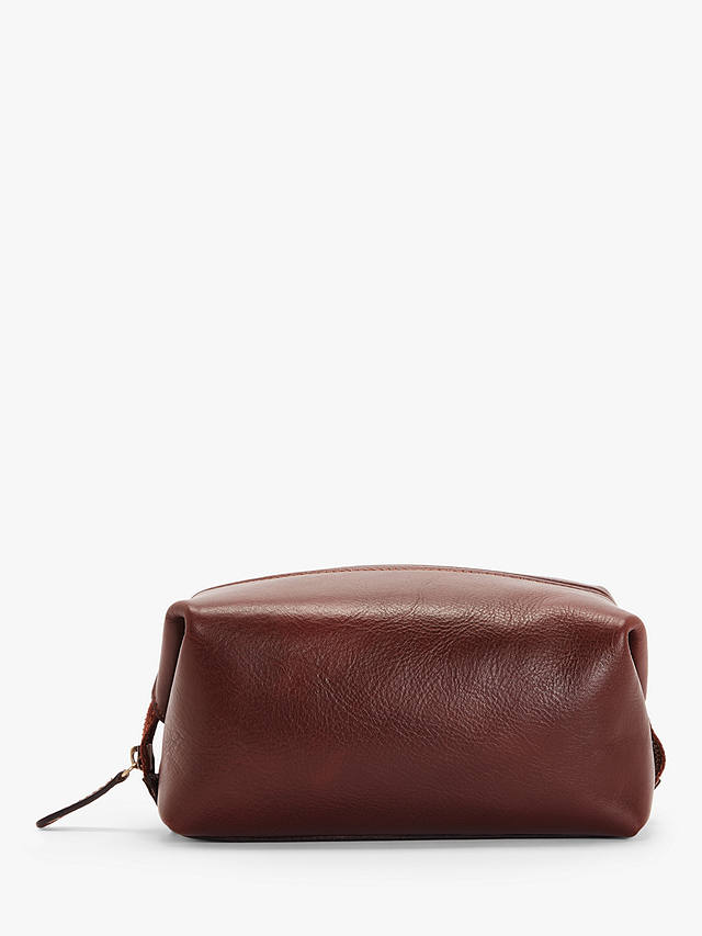 John Lewis Made in Italy Leather Wash Bag, Brown 1