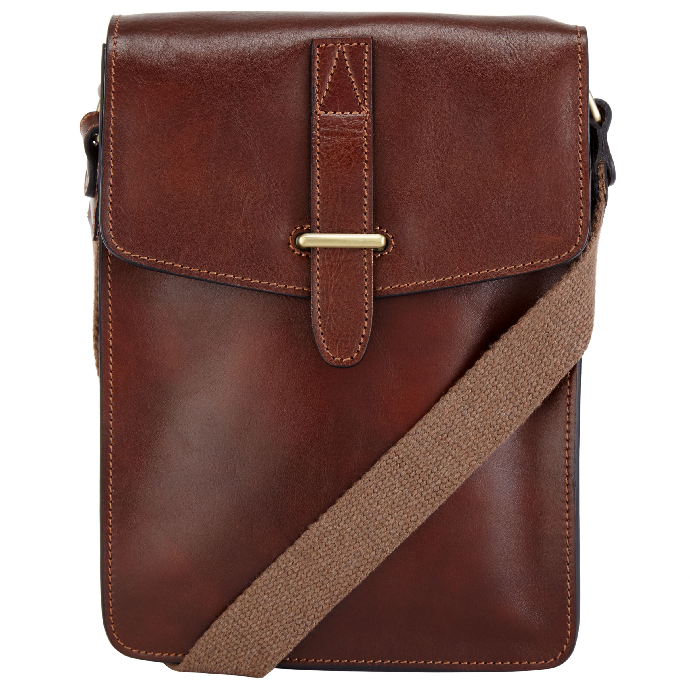 John Lewis Made in Italy Leather Reporter Bag, Brown at John Lewis