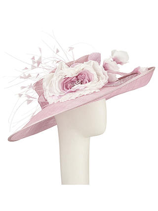 John Lewis & Partners Sammi Side Up Quills and Flower Occasion Hat, Rose