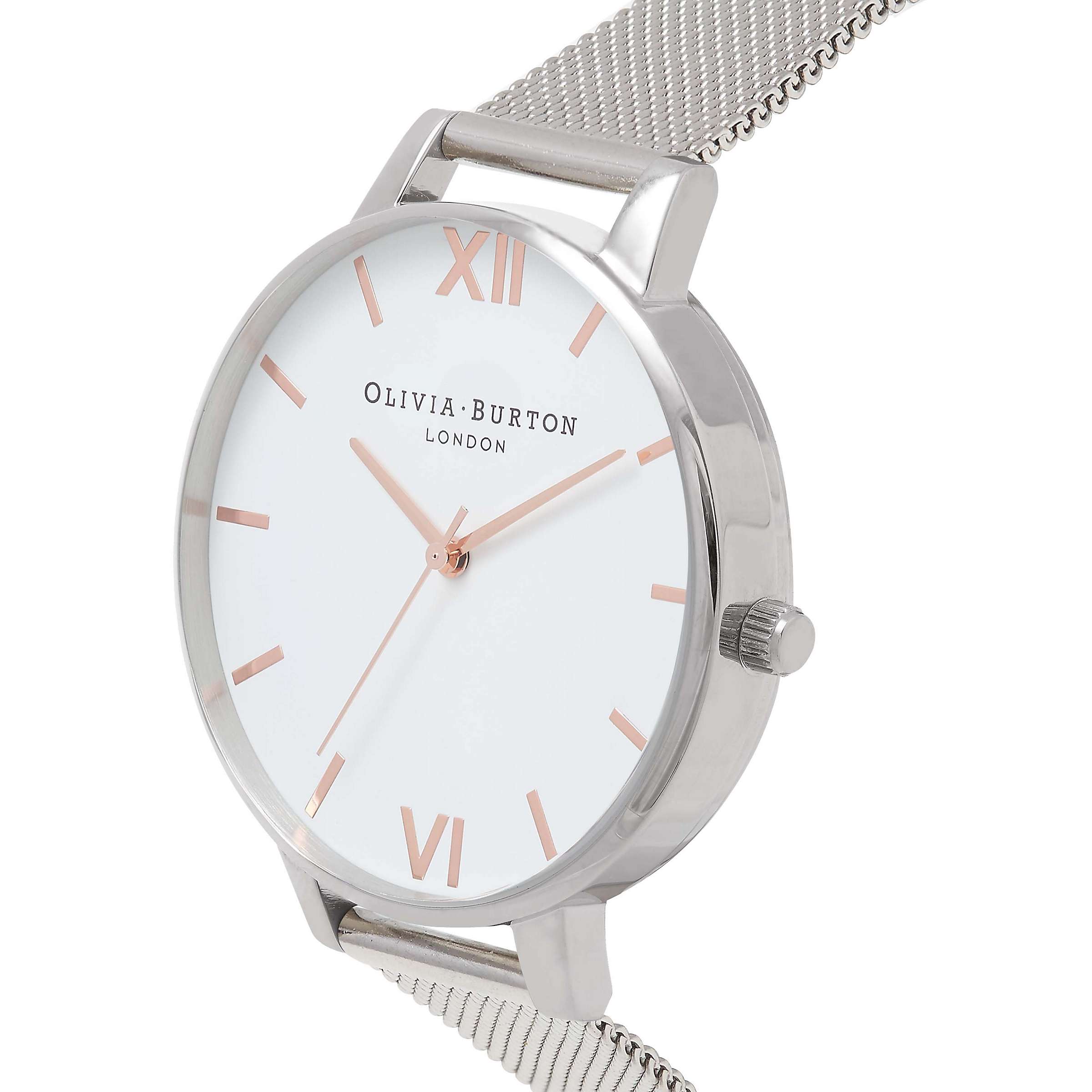 Buy Olivia Burton OB16BD97 Women's White Dial Mesh Bracelet Strap Watch, Silver/White Online at johnlewis.com