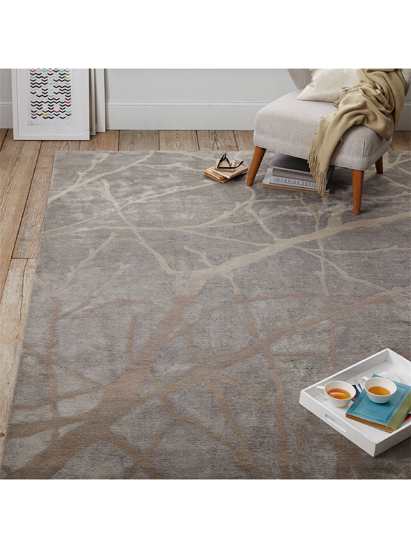 west elm Winter Branches Rug, Grey at John Lewis & Partners