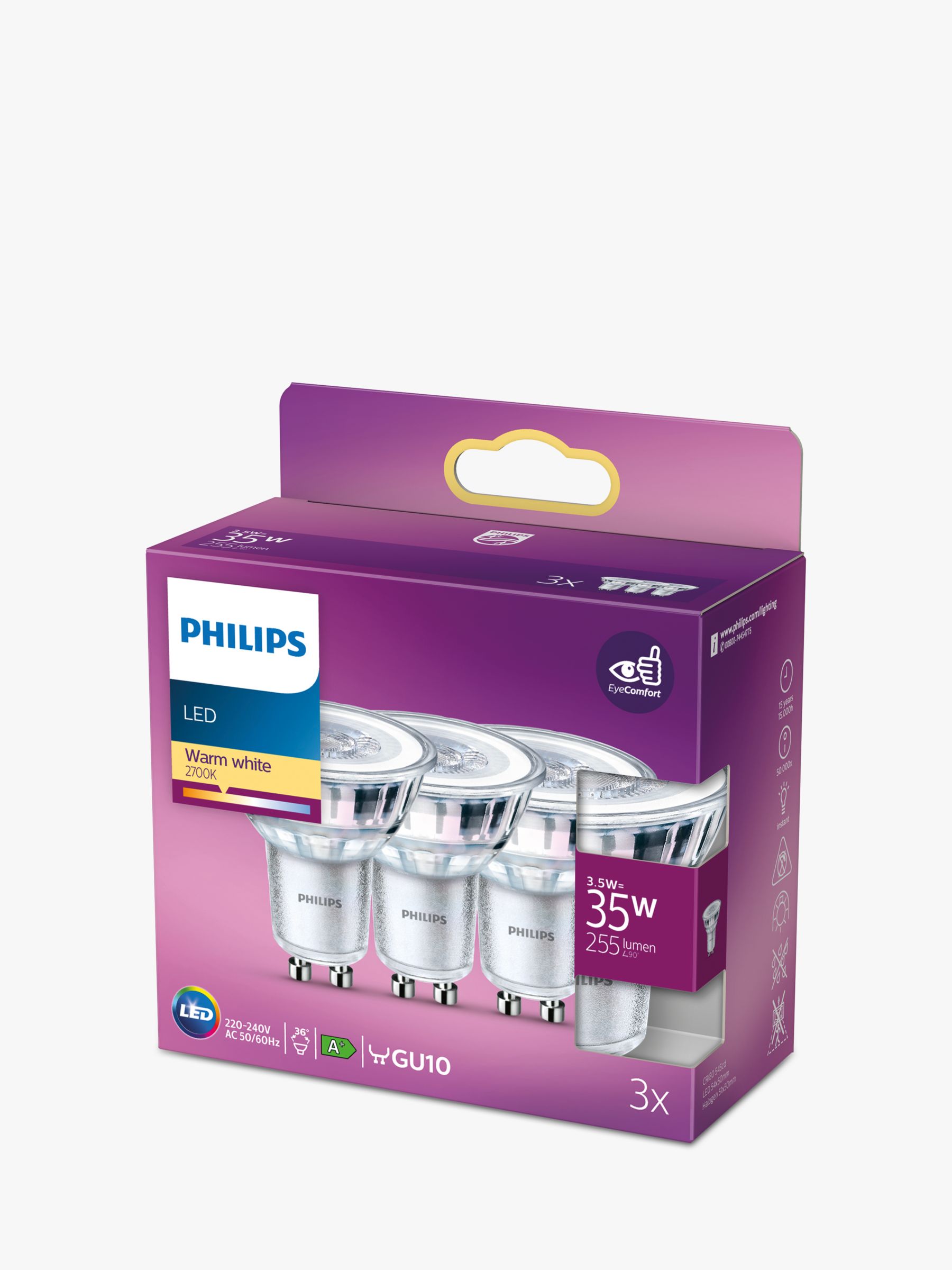 Stuwkracht worm Tot stand brengen Philips 3.5W GU10 LED Non-Dimmable Light Bulbs, Pack of 3, Clear