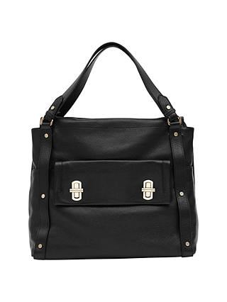 Reiss Lexie Turnlock Detail Shoulder Bag, Black