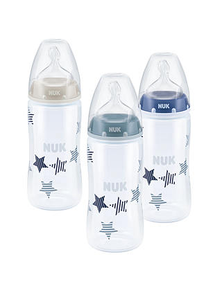 NUK First Choice+ Stars Baby Bottle with Size 1 Silicone Teat, Pack of 3
