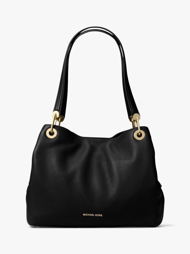 MICHAEL Michael Kors Raven Large Leather Shoulder Bag, Black/Gold