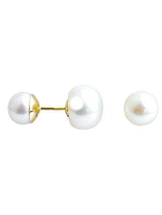 A B Davis 9ct Gold Double Pearl Stud Earrings, White