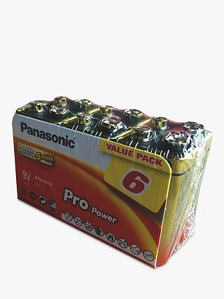 Panasonic Pro Power Alkaline 9V Battery, Pack of 6