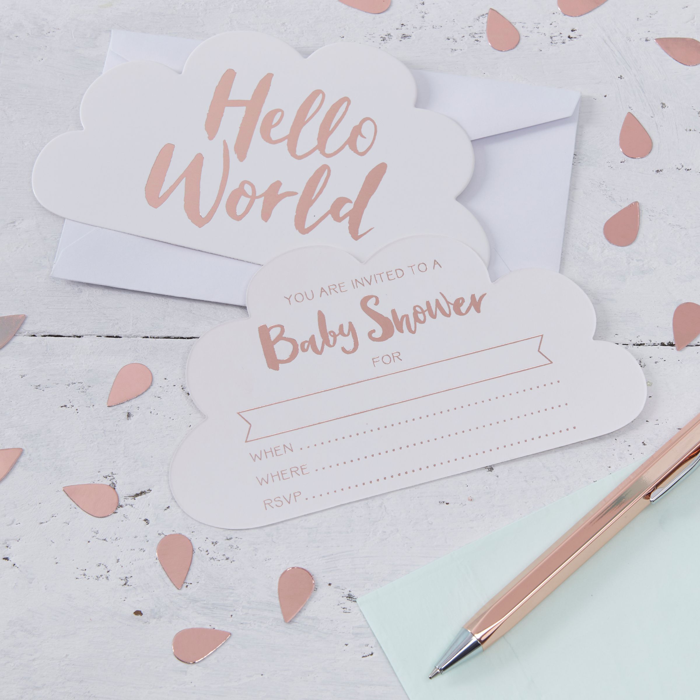 Ginger Ray Hello World Baby Shower Invitations Pack Of 10 At John