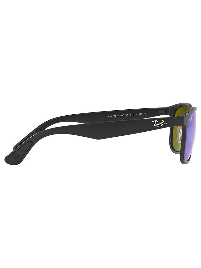 Ray-Ban RB4263 Polarised D-Frame Sunglasses, Shiny Black/Mirror Turquoise