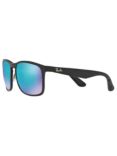 Ray-Ban RB4264 Men's Polarised Square Sunglasses, Matte Black/Mirror Blue