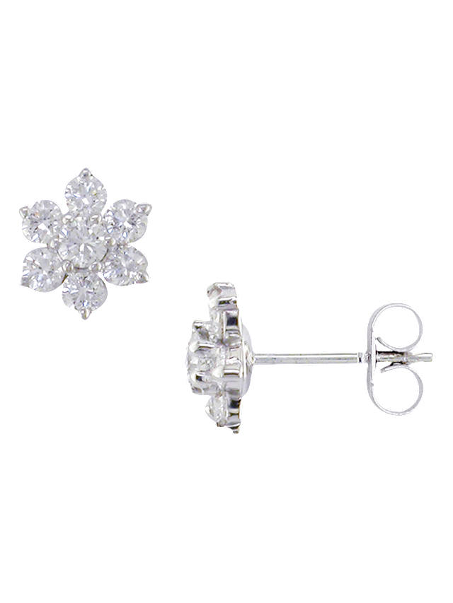 E.W Adams 18ct White Gold Diamond Cluster Flower Stud Earrings