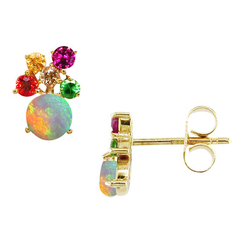 Buy London Road 9ct Yellow Gold Diamond and Gemstones Bloomsbury Harlequin Stud Earrings, Multi Online at johnlewis.com