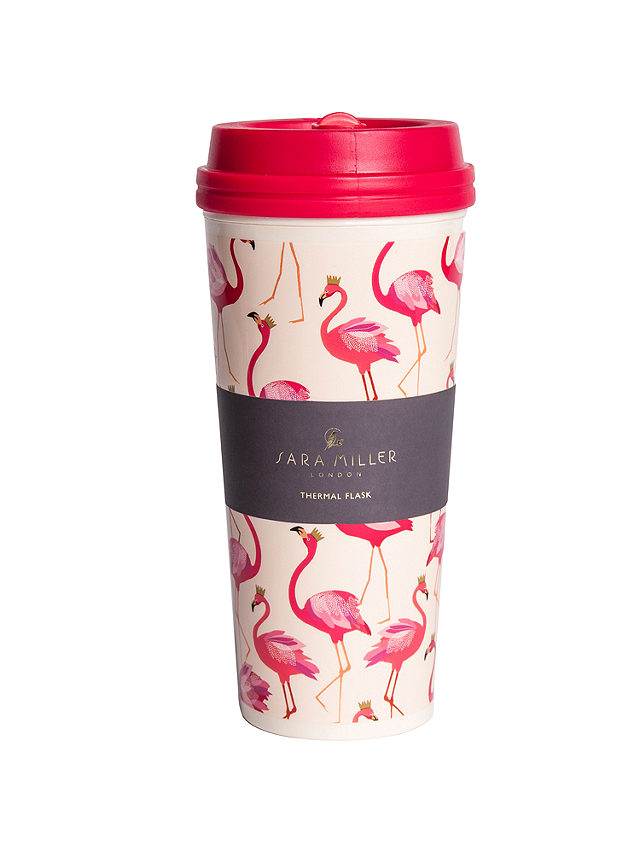 Sara Miller Flamingos Thermal Travel Mug, 460ml, Pink/Cream