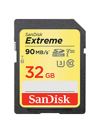 SanDisk Extreme UHS-I U3 SDHC Memory Card, 32GB, 90MB/s