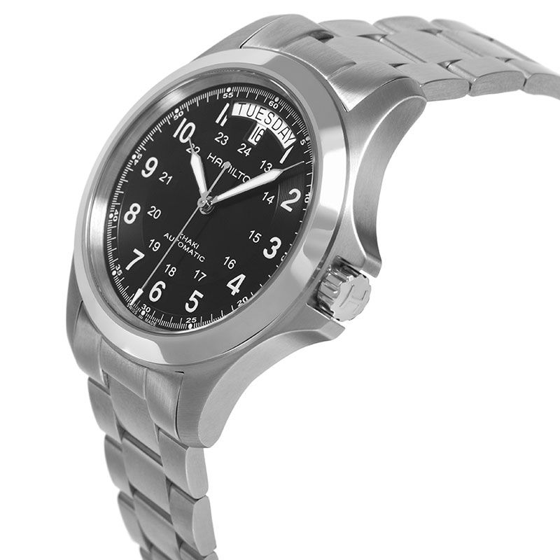 Hamilton H64455133 Men&#39;s Khaki Field King Automatic Day Date Bracelet Strap Watch, Silver/Black ...