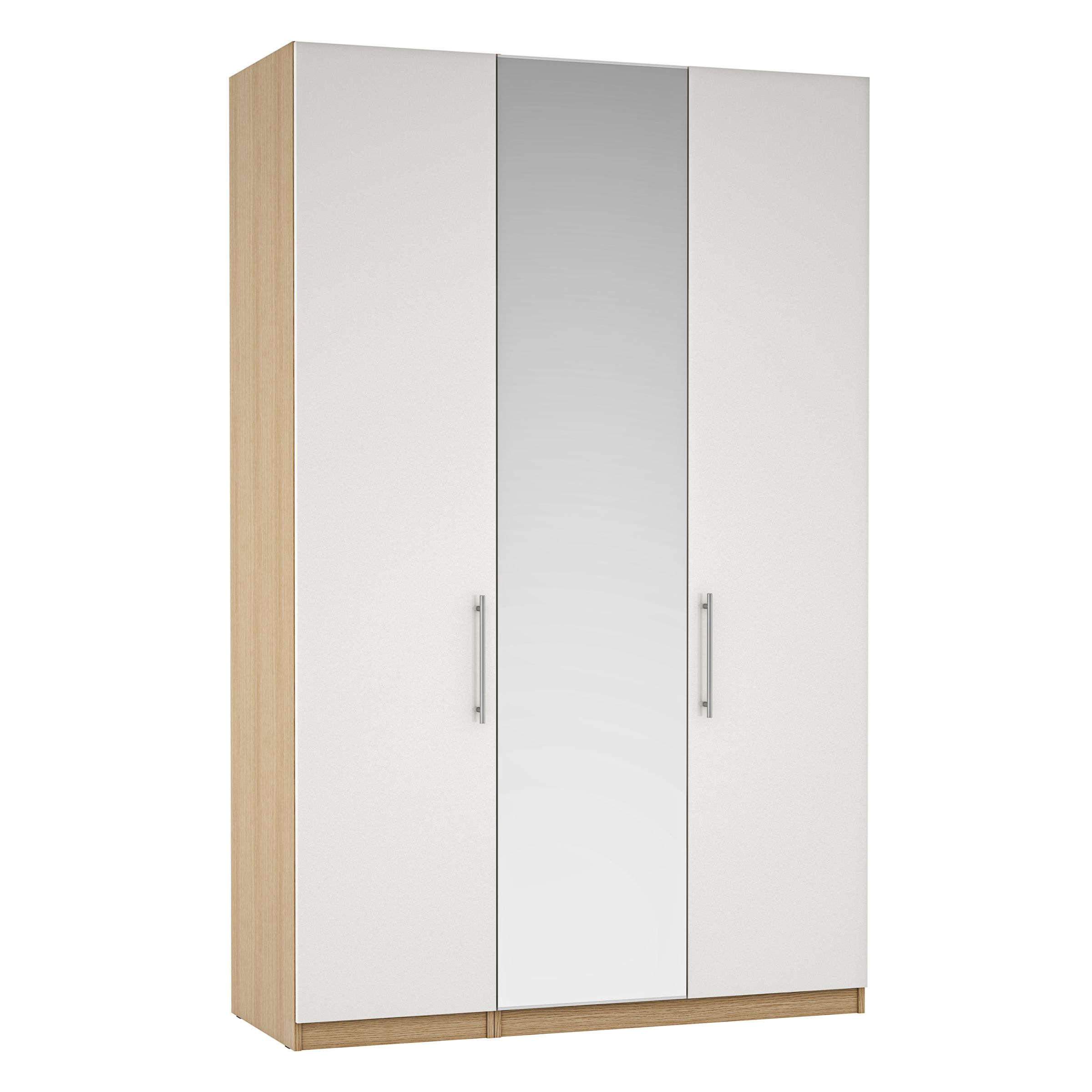 Photo of John lewis anyday mix it tall mirrored triple wardrobe with t-bar handles gloss white/natural oak