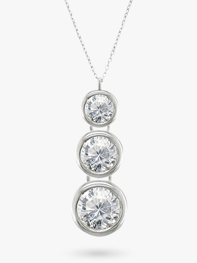 E.W Adams 18ct White Gold Trilogy Rub Over Diamond Pendant Necklace