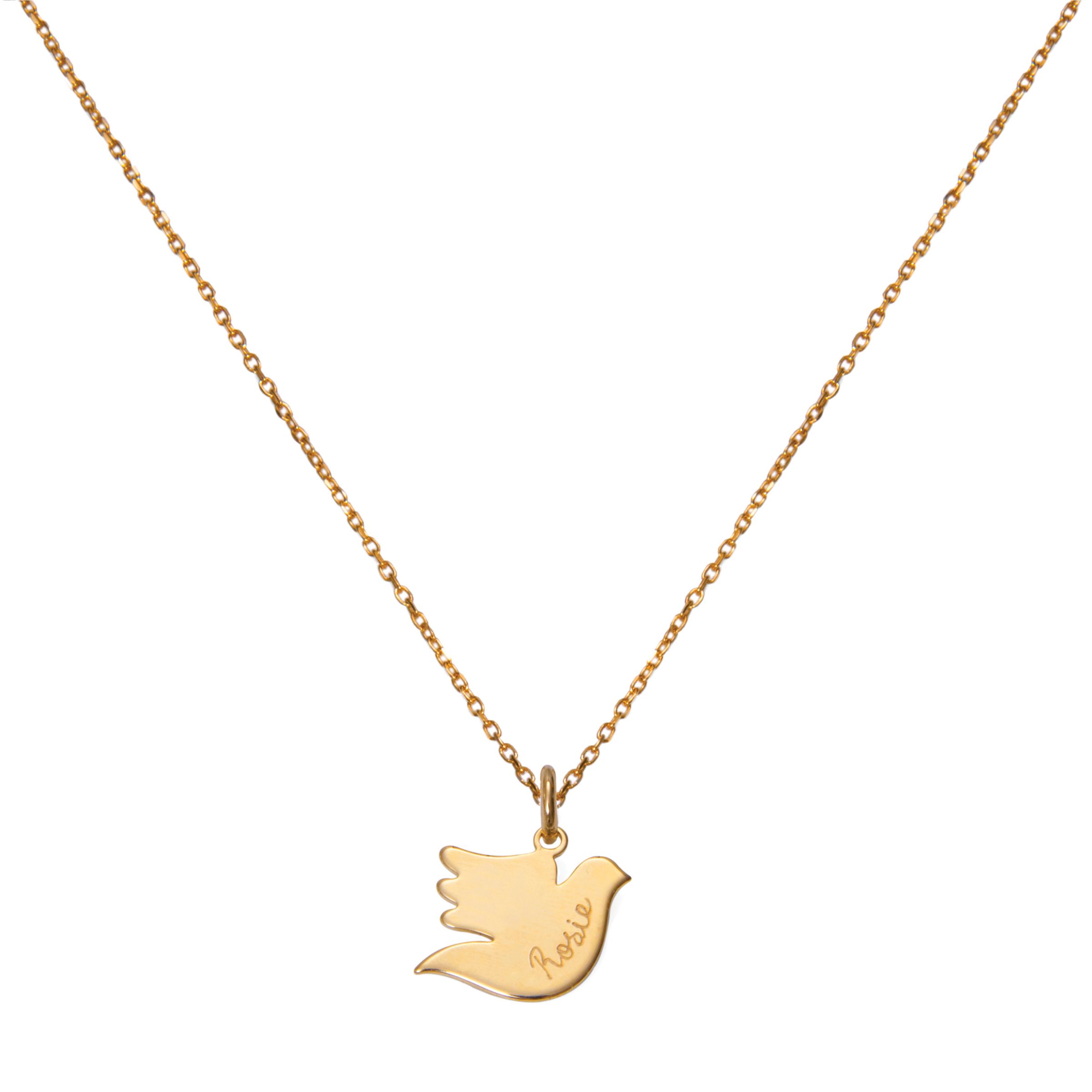 Merci Maman Personalised Dove Pendant Chain Necklace, Gold