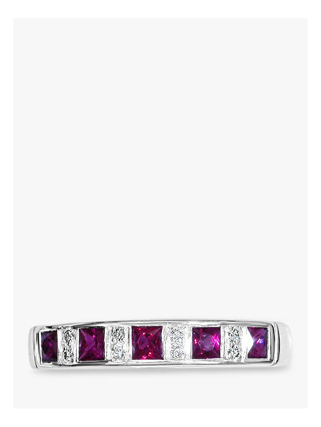 E.W Adams 18ct White Gold Channel Set Ruby and Diamond Half Eternity Ring