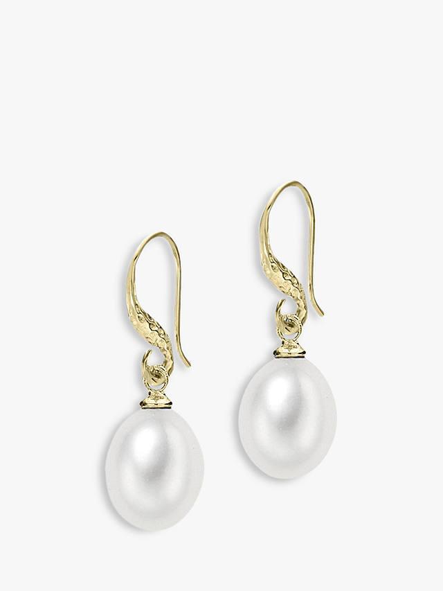 Dower & Hall Baroque Pearl Drop Earrings, Gold/White