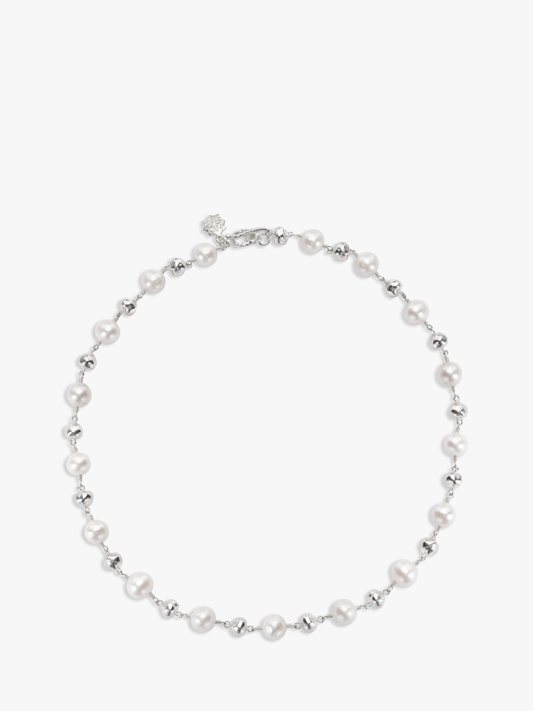 Dower & Hall Freshwater Pearl Nugget Collar Necklace, Silver/White at ...