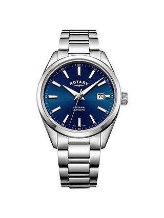 Rotary GB05077/05 Men's Havana Automatic Date Bracelet Strap Watch, Silver/Blue