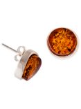 Be-Jewelled Amber Round Stud Earrings, Cognac