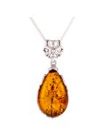 Be-Jewelled Amber Pear Shape Pendant Necklace, Cognac