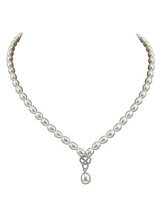 Lido Freshwater Rice Pearl Knot Swirl Drop Collar Necklace, White