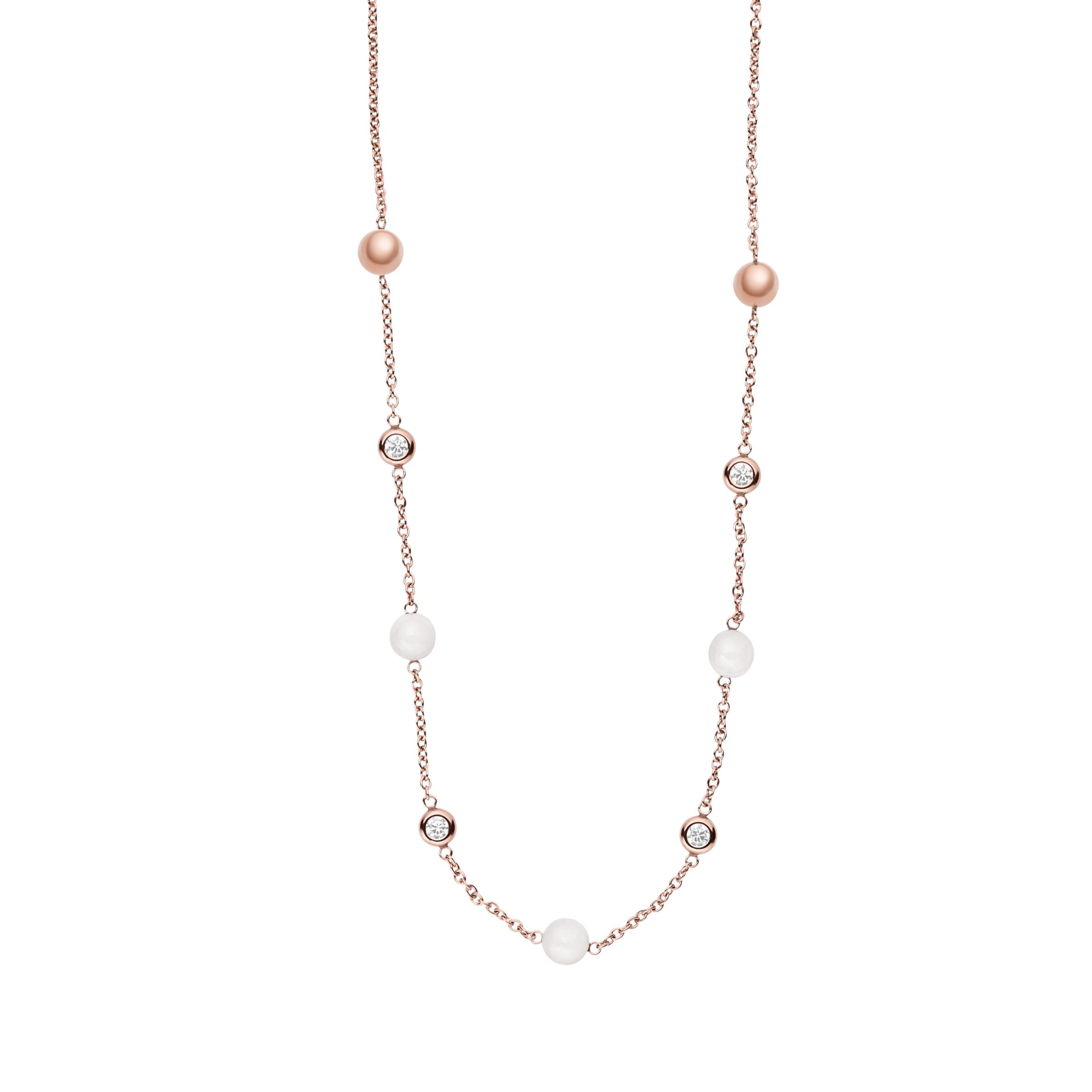 Skagen Seaglass Glass Crystal and Cubic Zirconia Chain Necklace, Rose Gold/White SKJ0963791