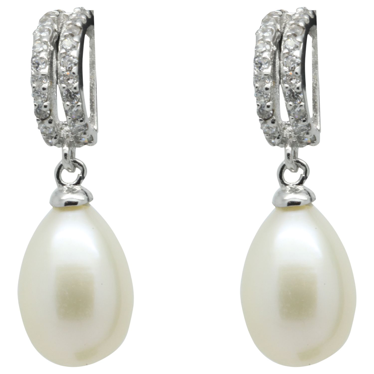 Lido Pearls Double Row Cubic Zirconia Freshwater Pearl Drop Earrings ...