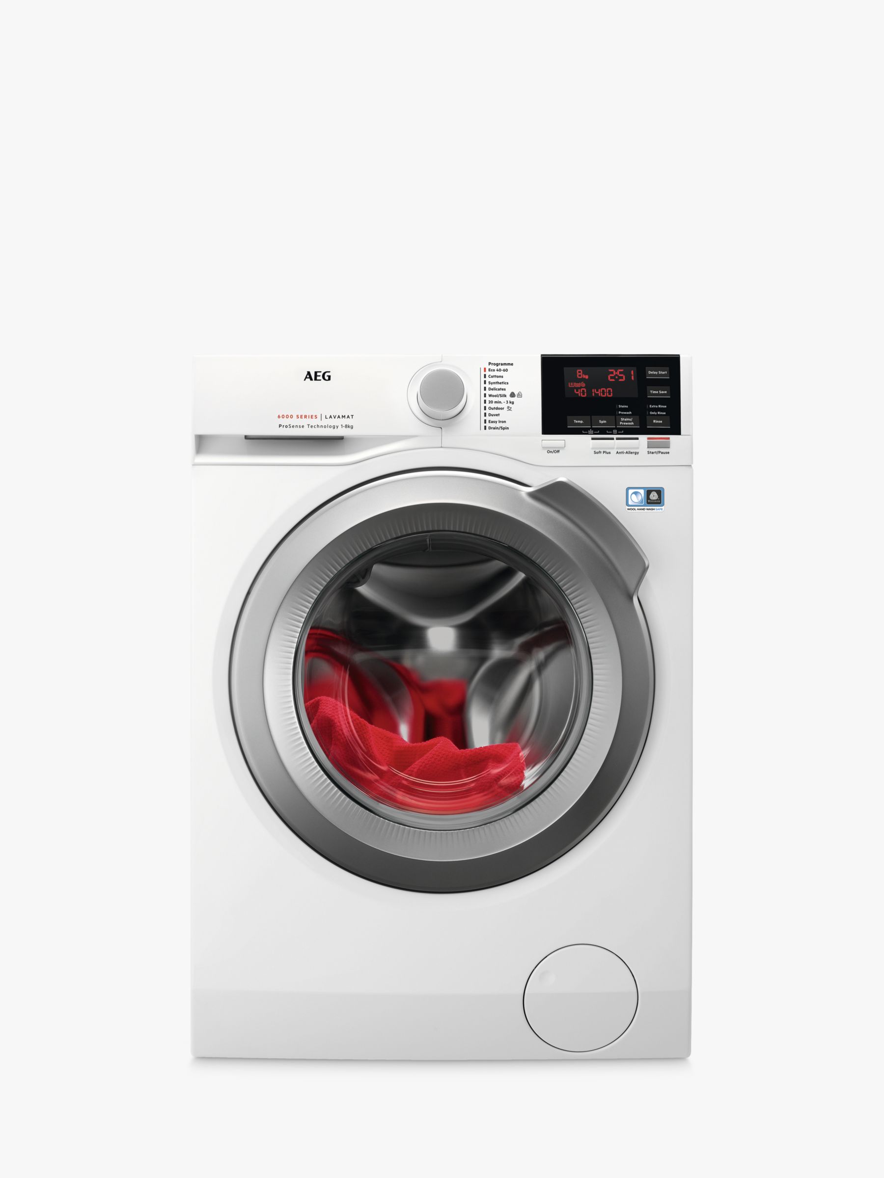 AEG L6FBG842R Freestanding Washing Machine, 8kg Load, A+++ Energy Rating, 1400rpm Spin, White
