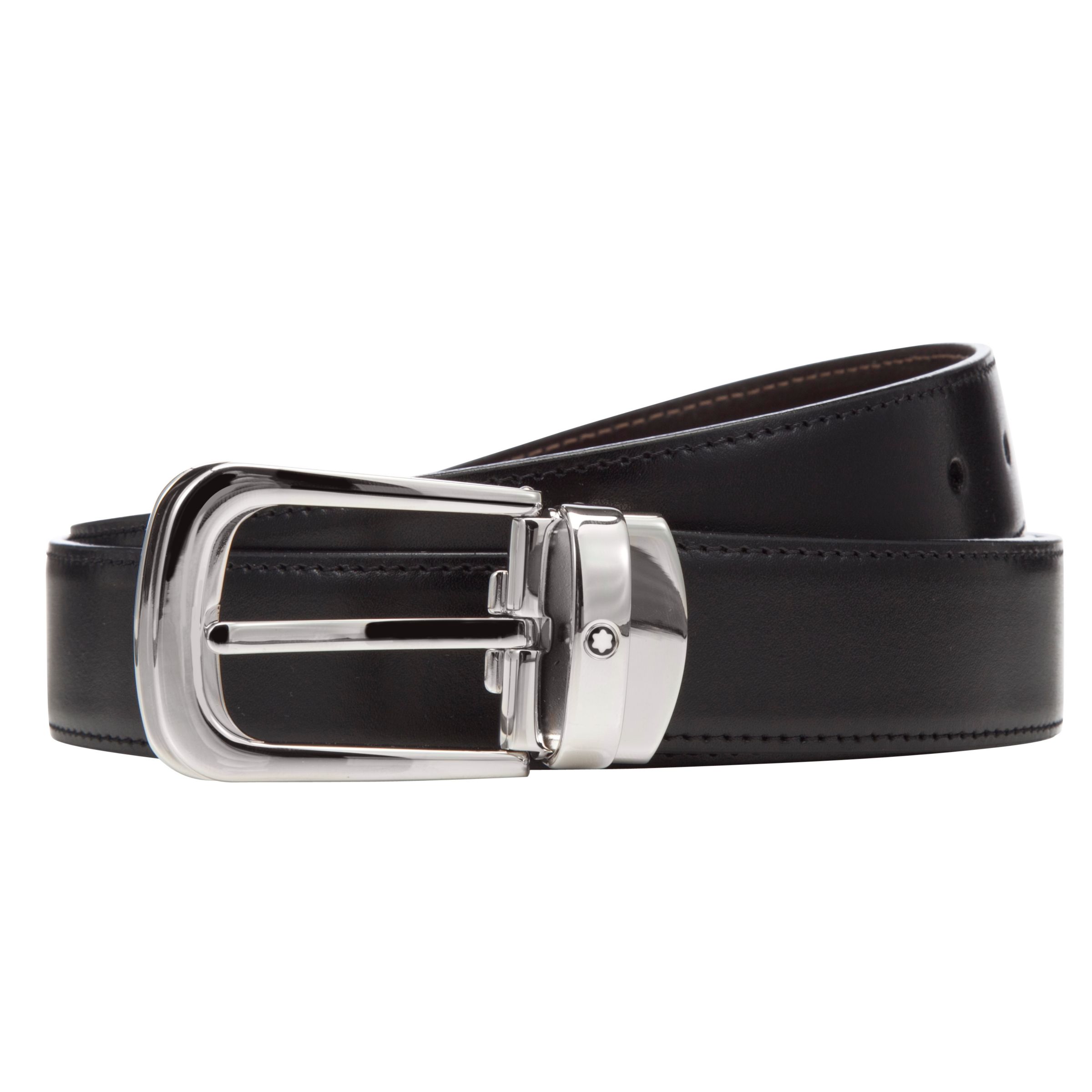 Montblanc Reversible Leather Belt With Palladium Horseshoe Buckle, One Size, Black/Brown