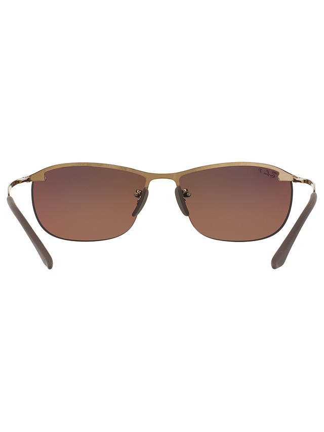 Ray-Ban RB3542 Polarised Chromance Rectangular Sunglasses, Gold/Mirror Brown