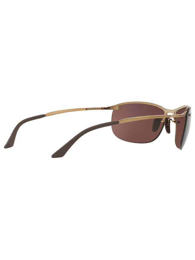 Ray-Ban RB3542 Polarised Chromance Rectangular Sunglasses, Gold/Mirror Brown